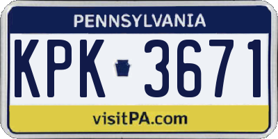 PA license plate KPK3671