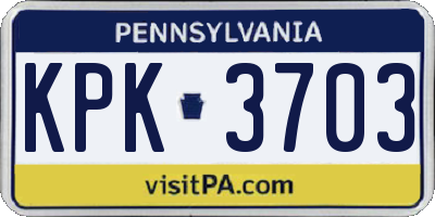 PA license plate KPK3703