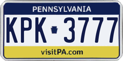 PA license plate KPK3777