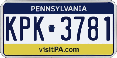 PA license plate KPK3781