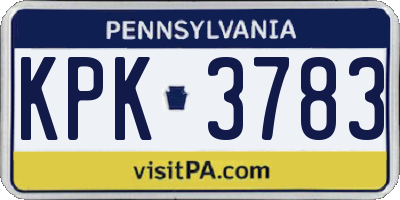 PA license plate KPK3783