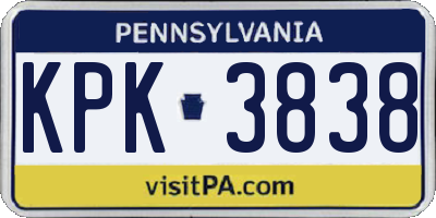 PA license plate KPK3838
