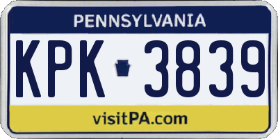 PA license plate KPK3839