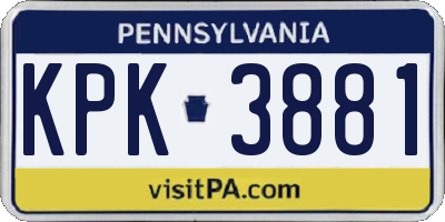 PA license plate KPK3881