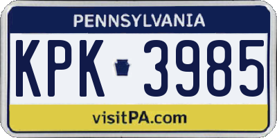PA license plate KPK3985