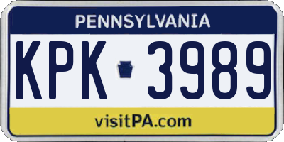 PA license plate KPK3989