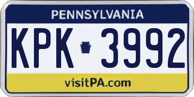 PA license plate KPK3992