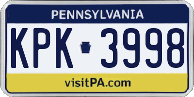PA license plate KPK3998