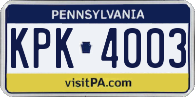 PA license plate KPK4003