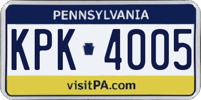 PA license plate KPK4005