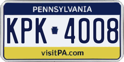 PA license plate KPK4008