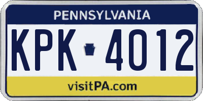 PA license plate KPK4012