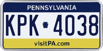 PA license plate KPK4038
