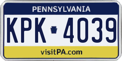 PA license plate KPK4039