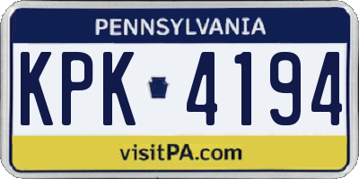 PA license plate KPK4194