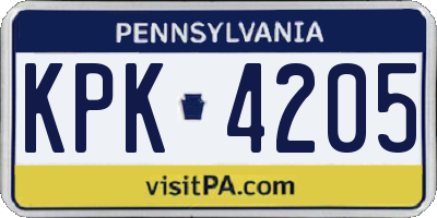 PA license plate KPK4205