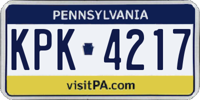 PA license plate KPK4217