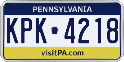 PA license plate KPK4218