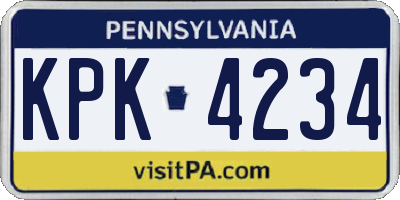PA license plate KPK4234