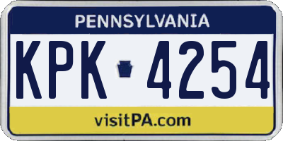 PA license plate KPK4254