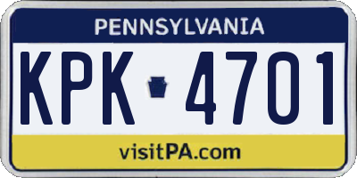 PA license plate KPK4701