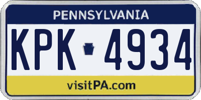 PA license plate KPK4934