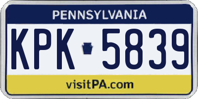PA license plate KPK5839