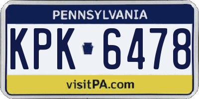 PA license plate KPK6478