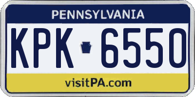 PA license plate KPK6550