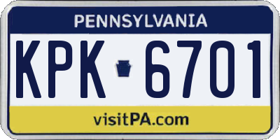 PA license plate KPK6701