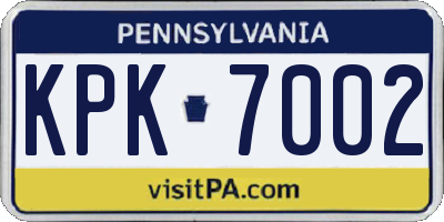 PA license plate KPK7002