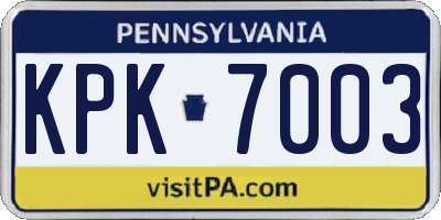 PA license plate KPK7003