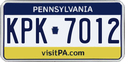 PA license plate KPK7012