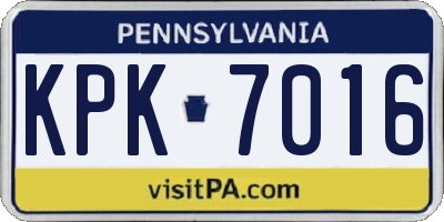 PA license plate KPK7016