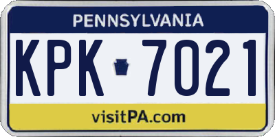 PA license plate KPK7021