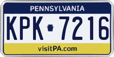 PA license plate KPK7216