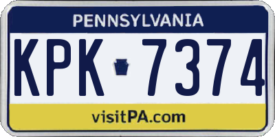 PA license plate KPK7374
