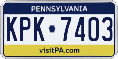 PA license plate KPK7403