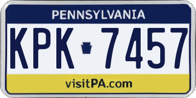 PA license plate KPK7457