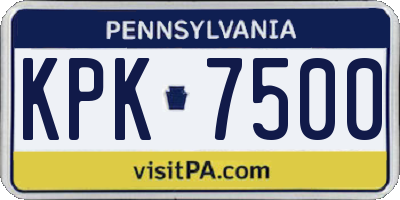 PA license plate KPK7500