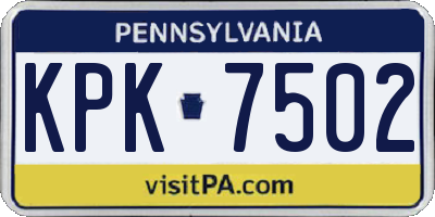 PA license plate KPK7502
