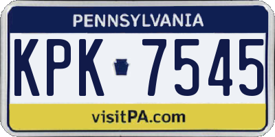 PA license plate KPK7545