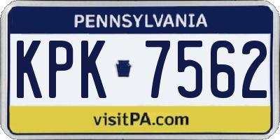 PA license plate KPK7562