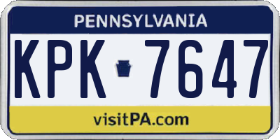 PA license plate KPK7647
