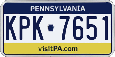 PA license plate KPK7651