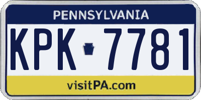 PA license plate KPK7781