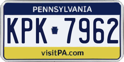 PA license plate KPK7962