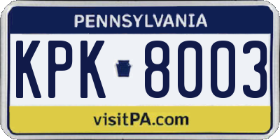 PA license plate KPK8003