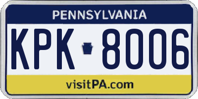 PA license plate KPK8006