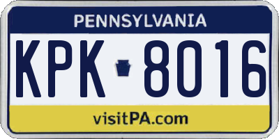 PA license plate KPK8016